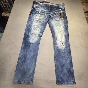 New Encrypted Jeans Mens 44x34 Blue Skinny Fit Denim Distressed Stretch